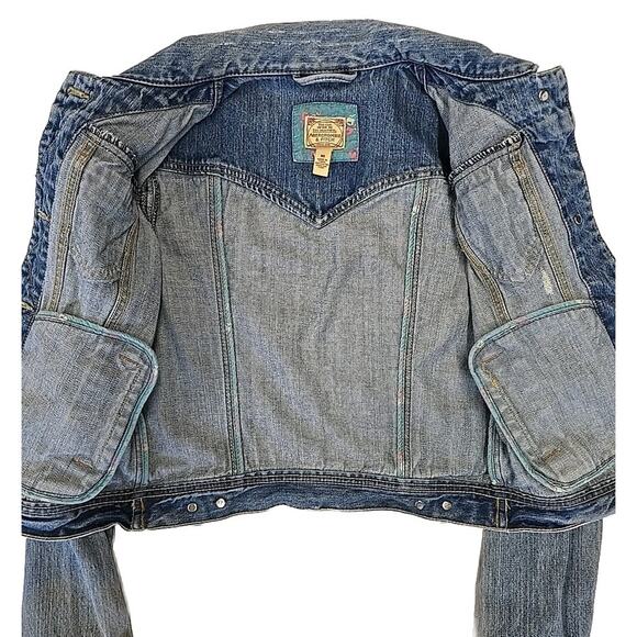 Vtg Abercrombie & Fitch Womens Denim Trucker Jacket Sz M Distressed Y2K Cropped - Picture 6 of 11